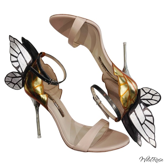 Sophia Webster Chiara Nude, Silver, & Orange Butterfly Heels SZ 36.5 - Picture 10 of 14